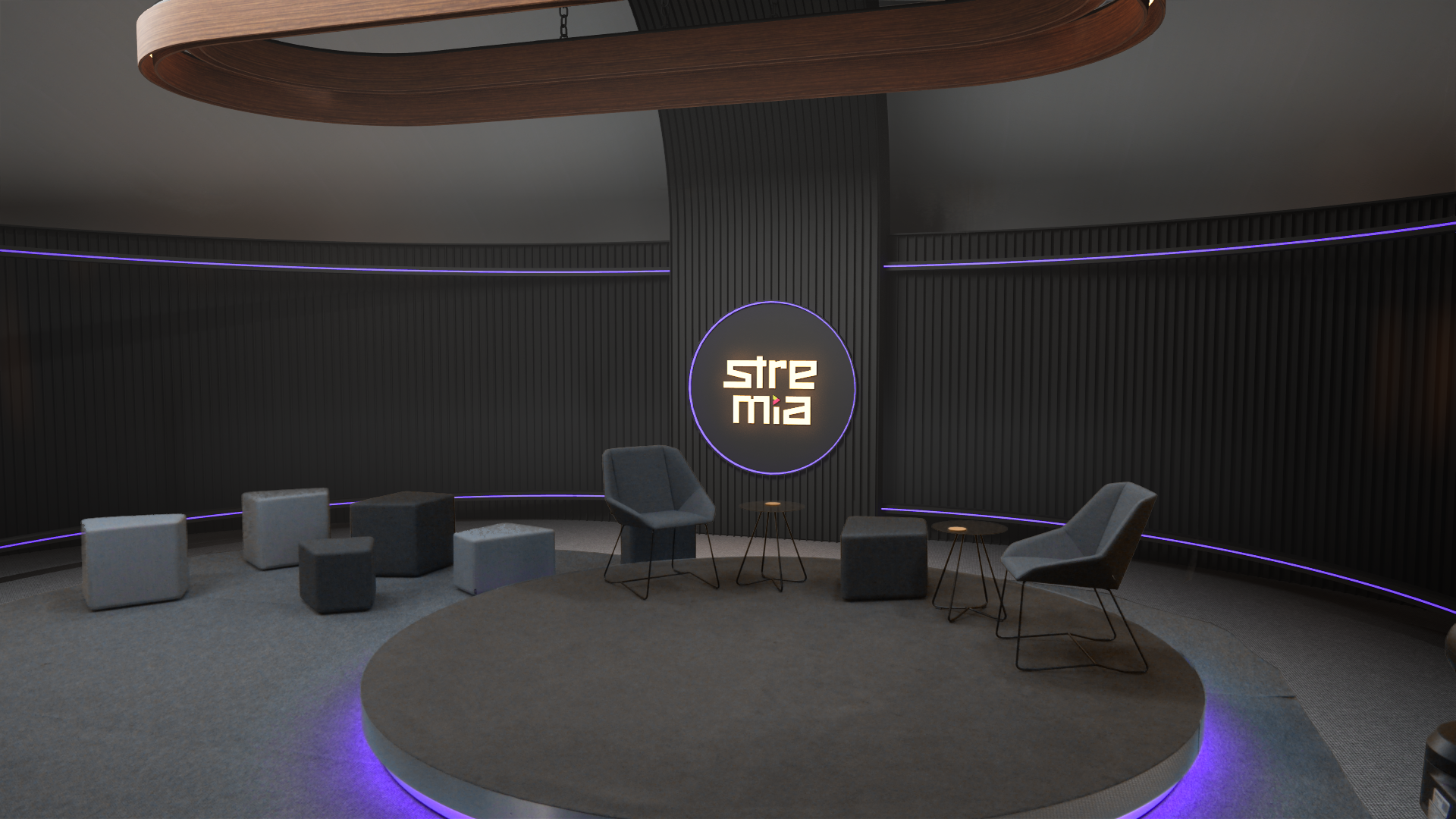 Virtuaalilavaste: LED-studio sinisellä valaistuksella