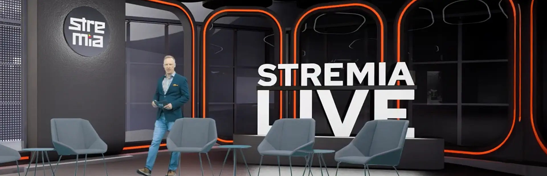 Stremia Live -lava webcast-studiolla Helsingissä